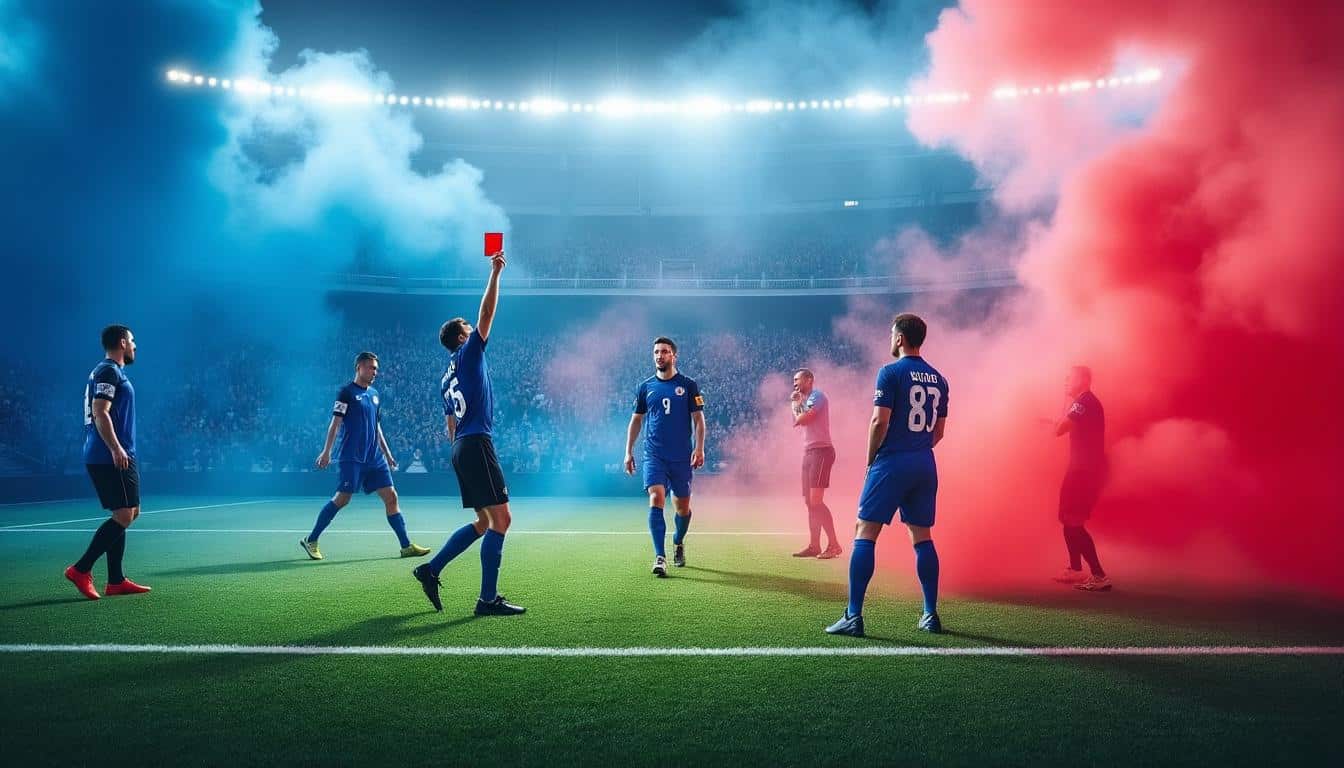 revivez le match intense de ligue 2 entre nancy et le gf38, marqué par une pause de 50 minutes due à des fumigènes et un carton rouge.